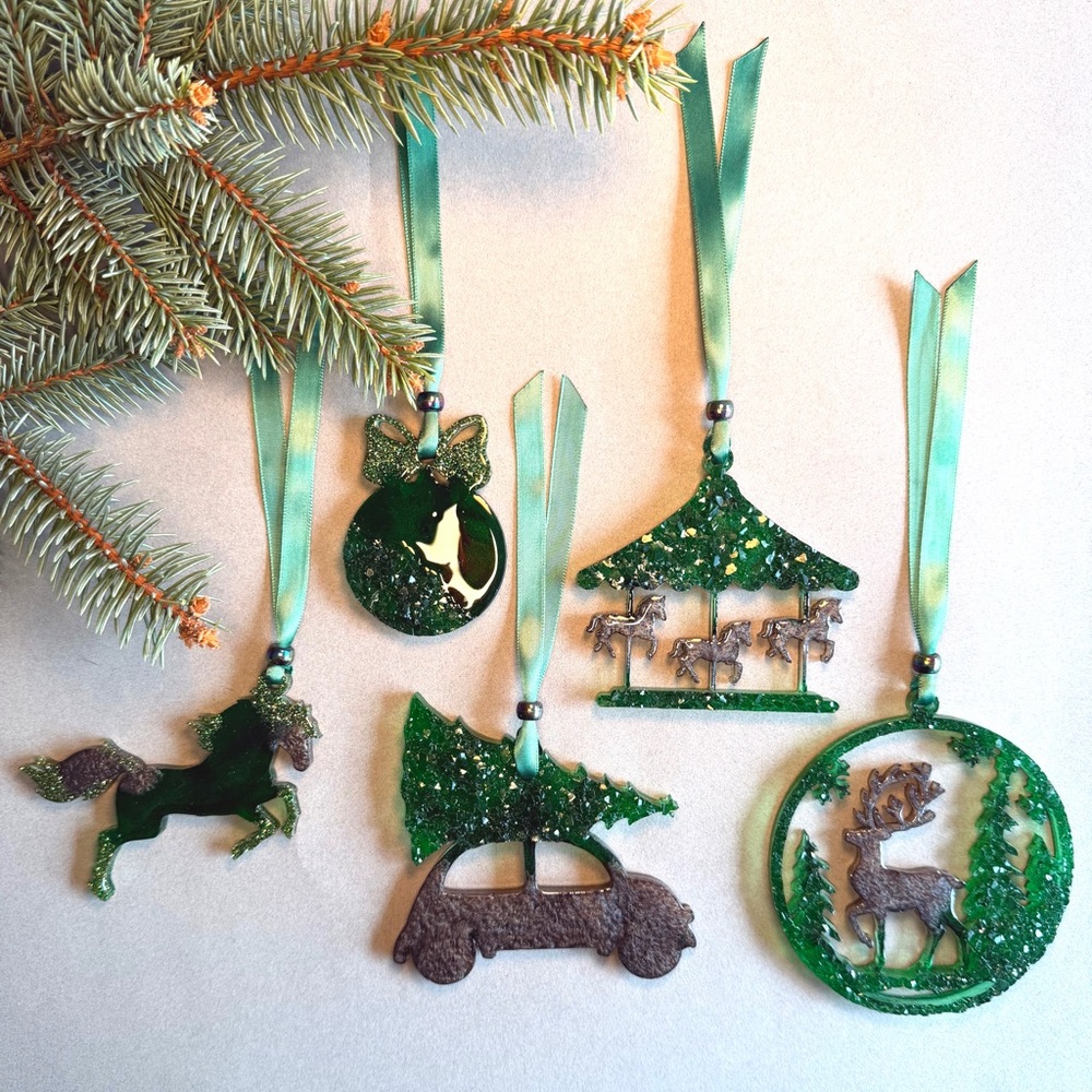 Handmade Resin Holiday Ornaments – Set of 6, One of a Kind